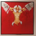Karol Bąk (Polska) Angel in Red, 100x100 cm, olej na płótnie