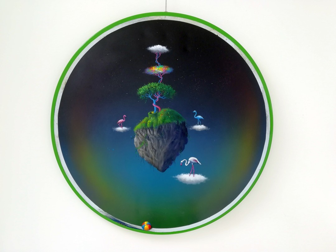 Gianni Gianasso (Włochy) Land of Dreams, śr. 60 cm, akryl na płycie blaszanej