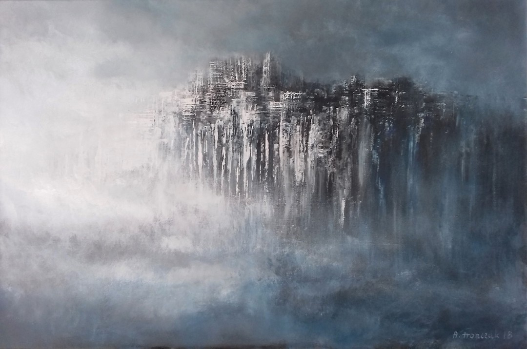 Andrzej Fronczak, „W mgielnym zawieszeniu” , akryl na płótnie, 60x90 cm