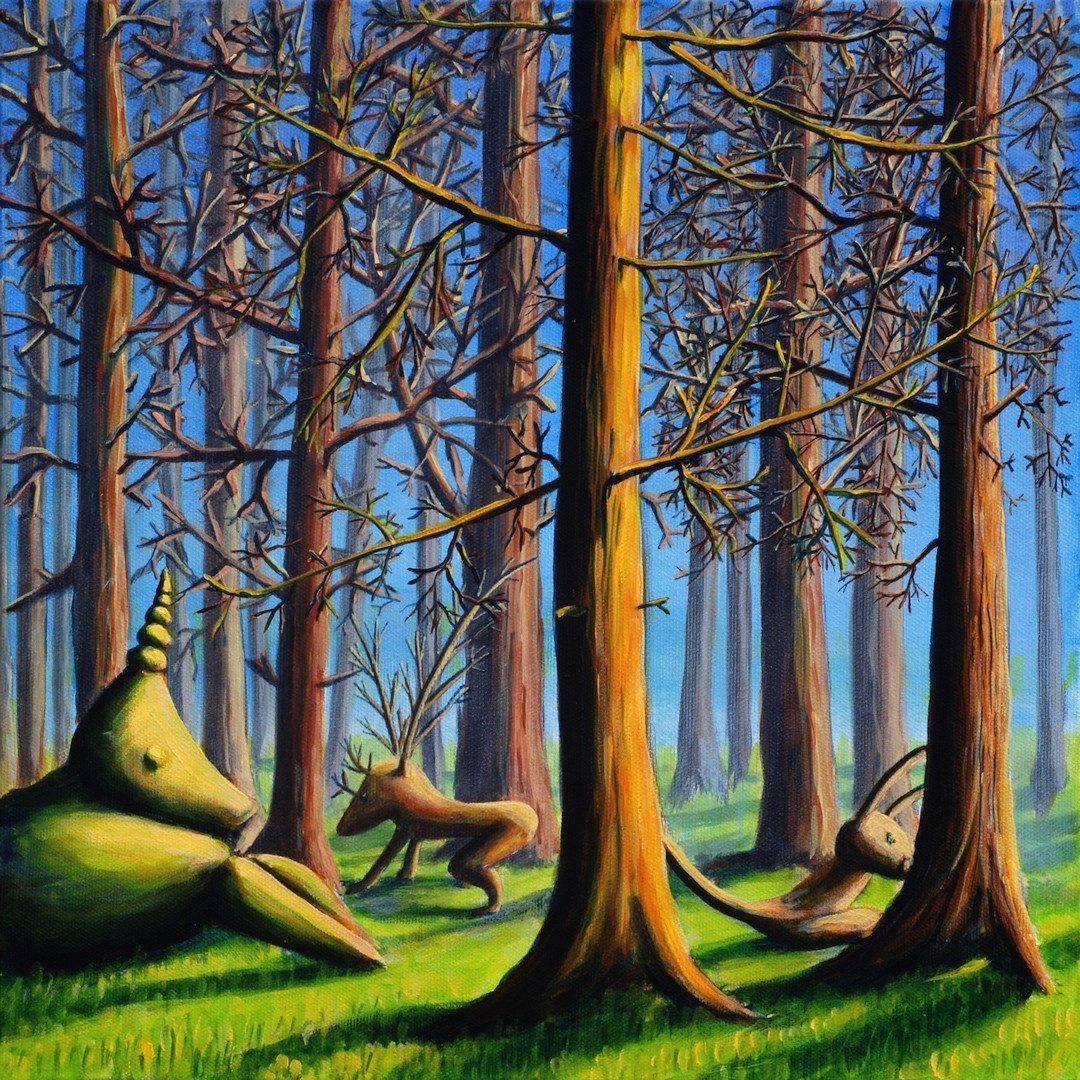 Duchy uschniętego lasu - akryl na płótnie, 40x40 cm, 2019