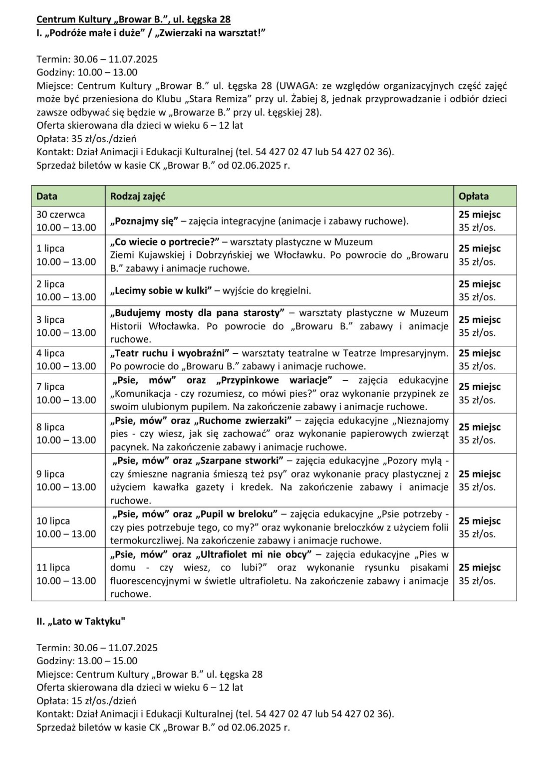 Letnie akcje na wakacje tabelki1