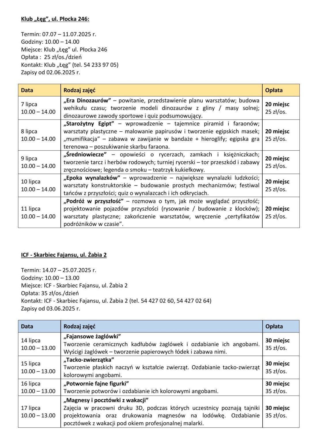Letnie akcje na wakacje tabelki2